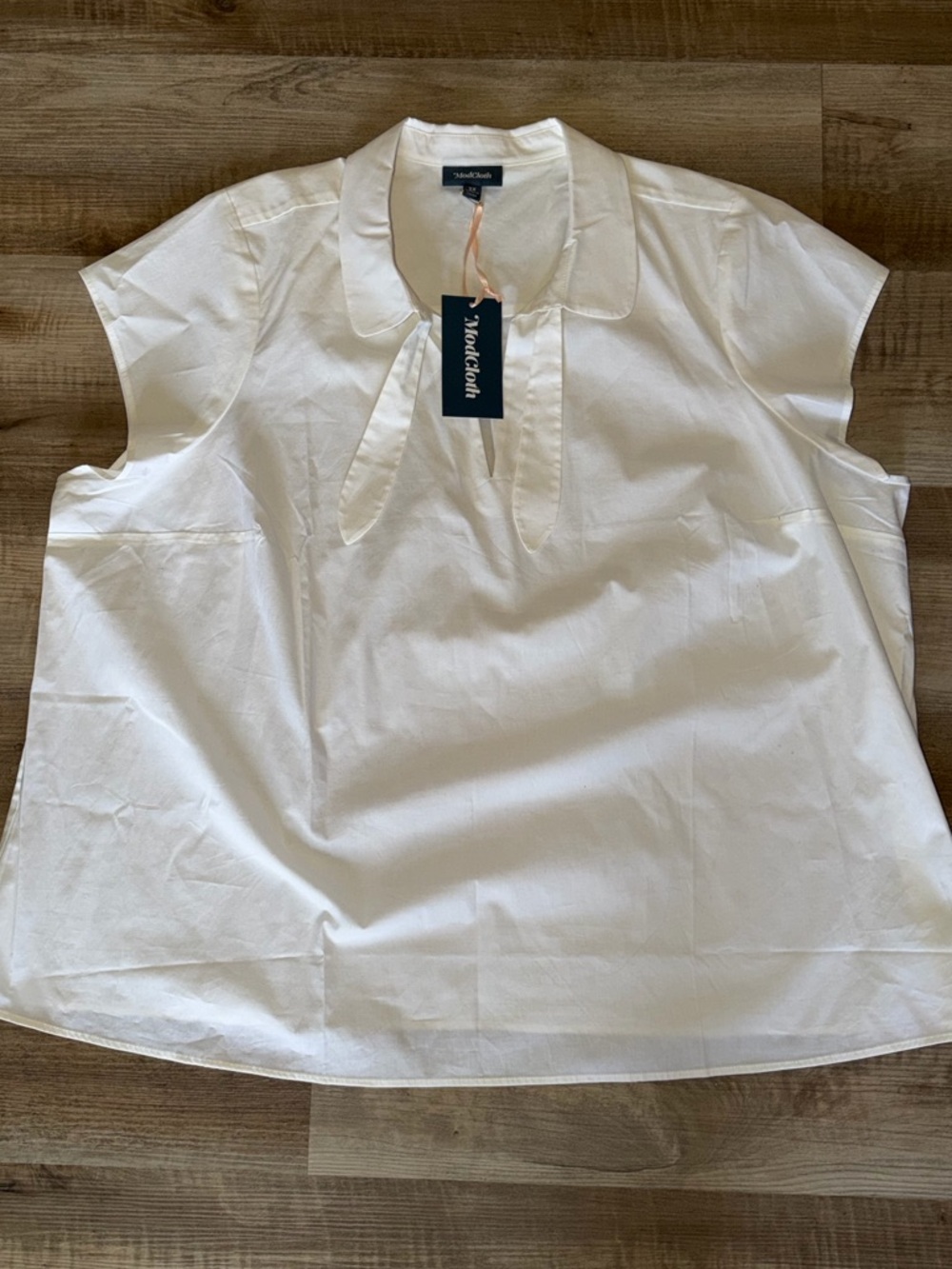Modcloth White Short-Sleeve Tie-Neck Blouse